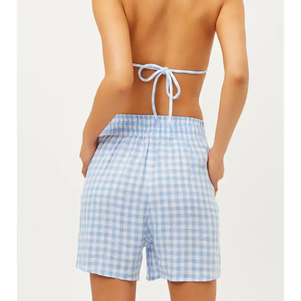 Frankies Bikinis Lou Blue White Matching Linen Set NWT Size S